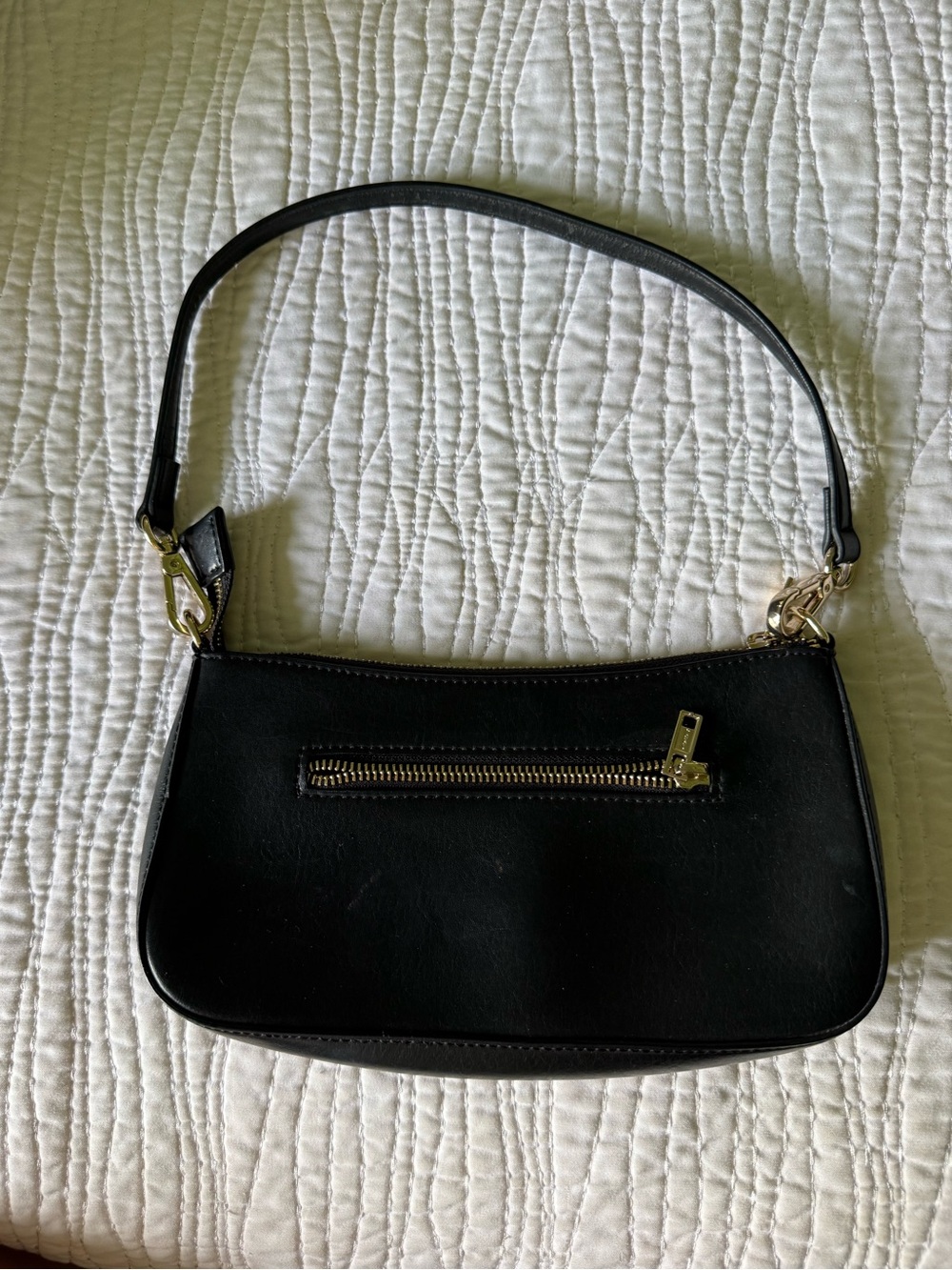 Urban Outfitters Black Leatherette Shoulder Bag with Gold Hardware